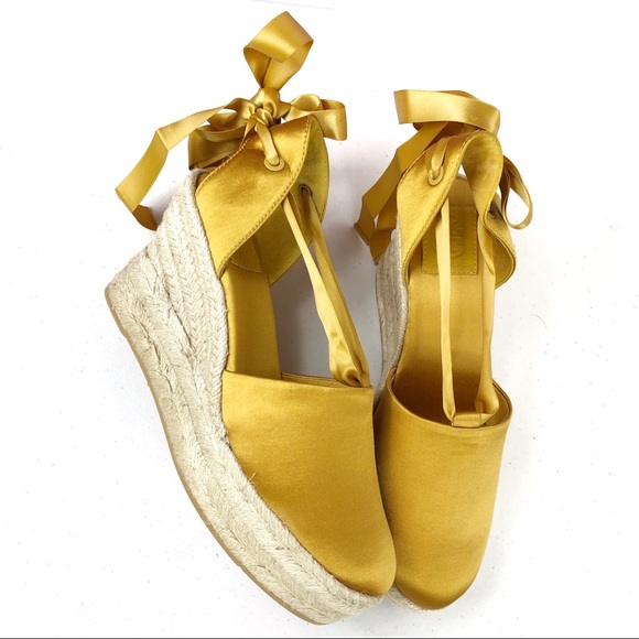 Tory Burch Wedged Espadrille Golden Yellow Sz 9.5M - Picture 2 of 8